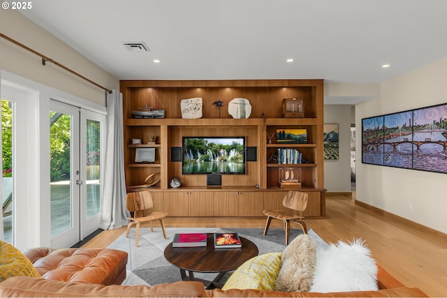 1524 Sherman Ave, Hood River, OR 97031 - living room with light wood-type flooring, recessed lighting, french doors, and baseboards