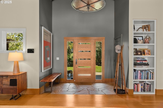 1524 Sherman Ave, Hood River, OR 97031 - entrance foyer with a high ceiling, baseboards, and wood finished floors