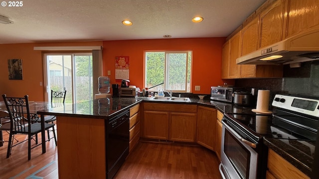 2113 SE 181st Ave, Vancouver, WA 98683 - kitchen featuring electric range, a peninsula, black dishwasher, a sink, and recessed lighting