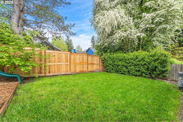 view of yard with a fenced backyard