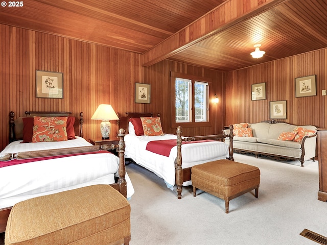 1021 S Prom, Seaside, OR 97138 - bedroom featuring carpet, wooden ceiling, and wood walls