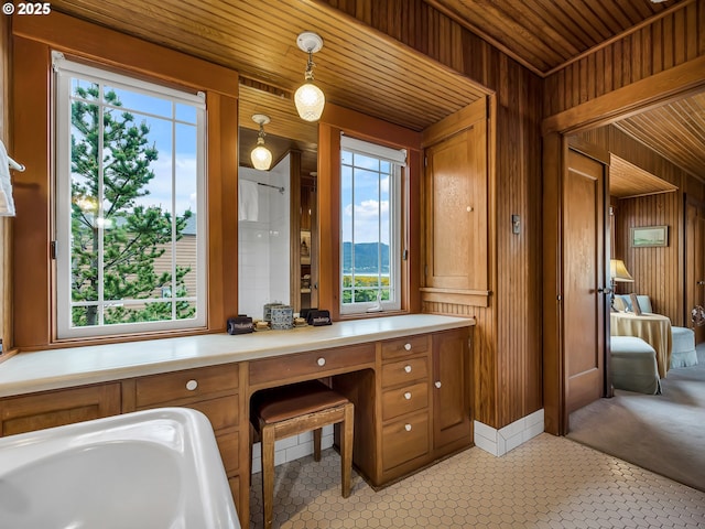 1021 S Prom, Seaside, OR 97138 - bathroom with wooden walls, a sink, and wooden ceiling