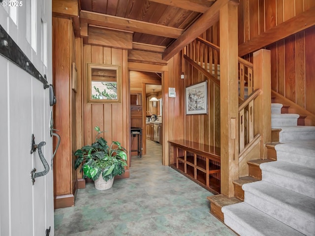 1021 S Prom, Seaside, OR 97138 - mudroom featuring wood walls and wood ceiling