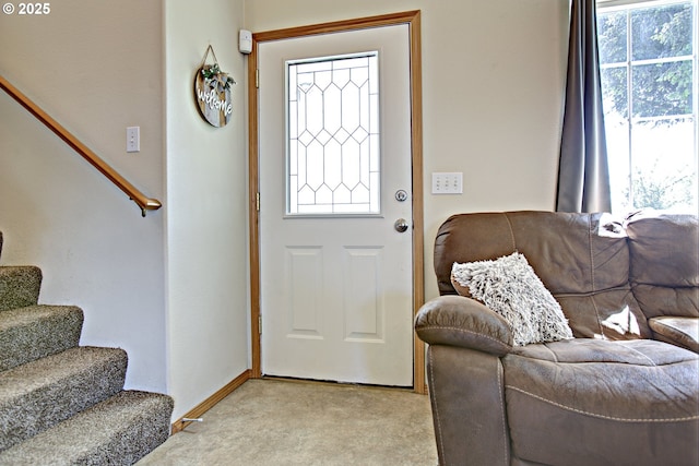 425 Warner St, Oregon City, OR 97045 - entrance foyer featuring light colored carpet, stairs, and healthy amount of natural light