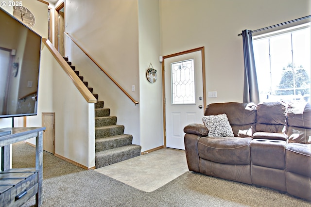 425 Warner St, Oregon City, OR 97045 - carpeted entrance foyer featuring stairs, baseboards, and a towering ceiling