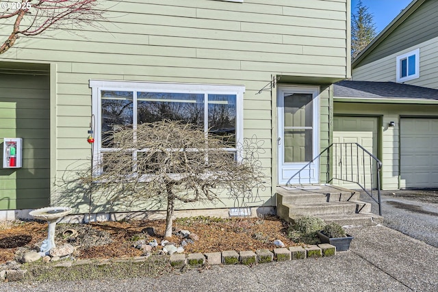 exterior space with a garage