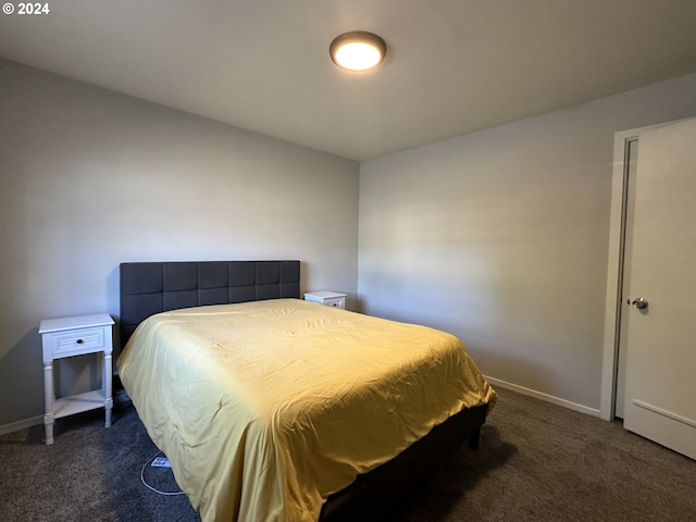 bedroom featuring dark carpet