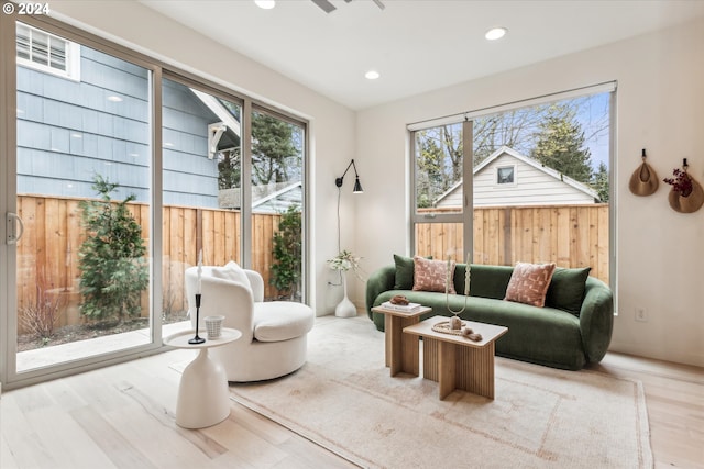 sitting room featuring recessed lighting and wood finished floors