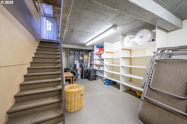 finished basement with stairway