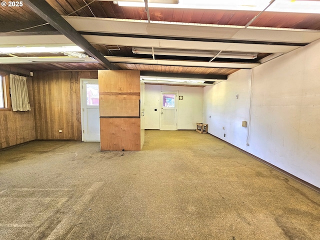 below grade area featuring carpet flooring