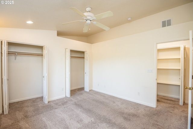576 S 35th St, Springfield, OR 97478 - unfurnished bedroom featuring carpet floors, two closets, recessed lighting, and ceiling fan