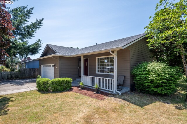 576 S 35th St, Springfield, OR 97478 - ranch-style house featuring covered porch, an attached garage, concrete driveway, and a shingled roof