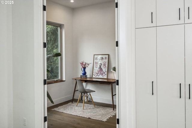 5674 NE 15th Ave, Portland, OR 97211 - hall featuring wood finished floors, an office area, and recessed lighting