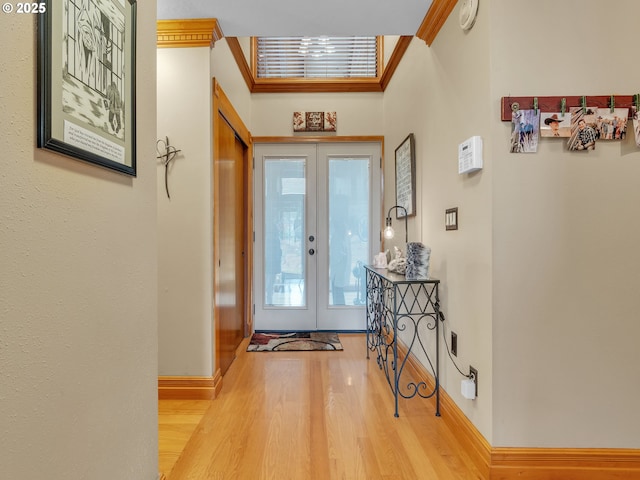 7145 SE Amity Dayton Hwy, Amity, OR 97101 - entrance foyer with french doors, wood finished floors, baseboards, and ornamental molding
