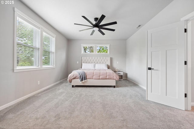 bedroom featuring carpet floors, baseboards, and visible vents