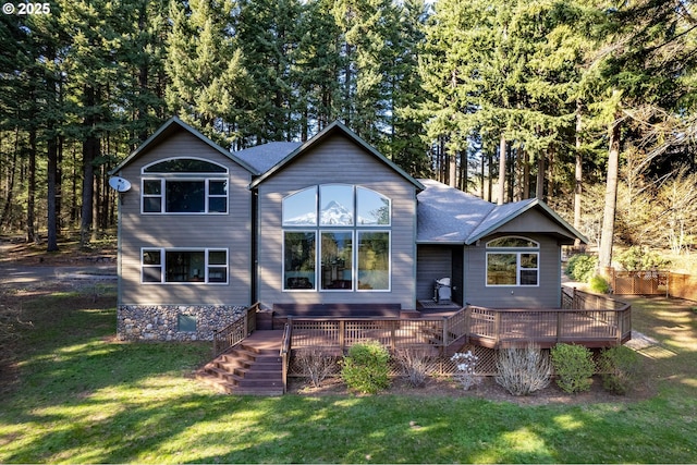 9491 Cook Underwood Rd, Underwood, WA 98651 - view of front of property featuring stairway, a front lawn, and a deck