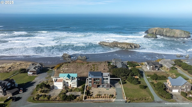 aerial view featuring a water view and a residential view