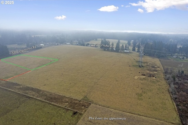 birds eye view of property featuring a rural view