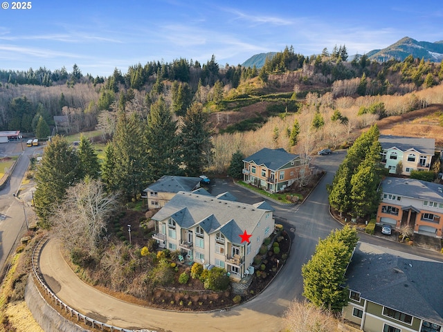 bird's eye view with a mountain view