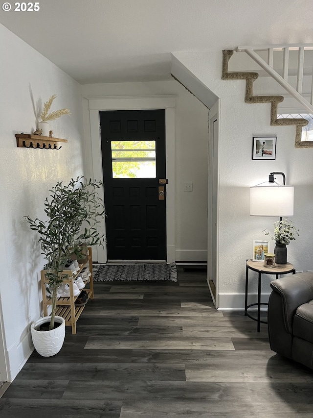 foyer entrance featuring dark hardwood / wood-style floors