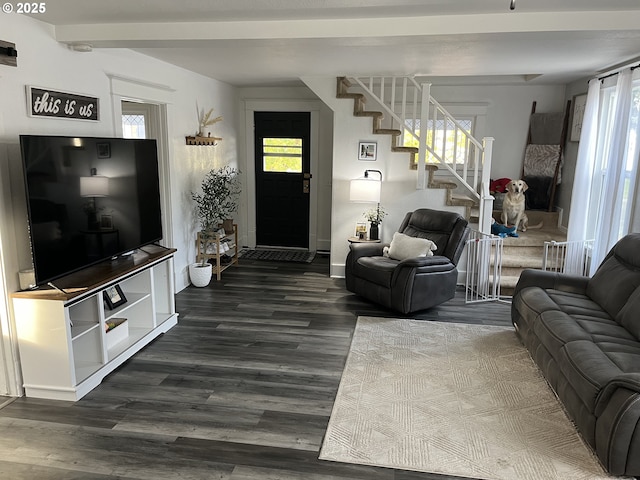 living room featuring dark hardwood / wood-style floors