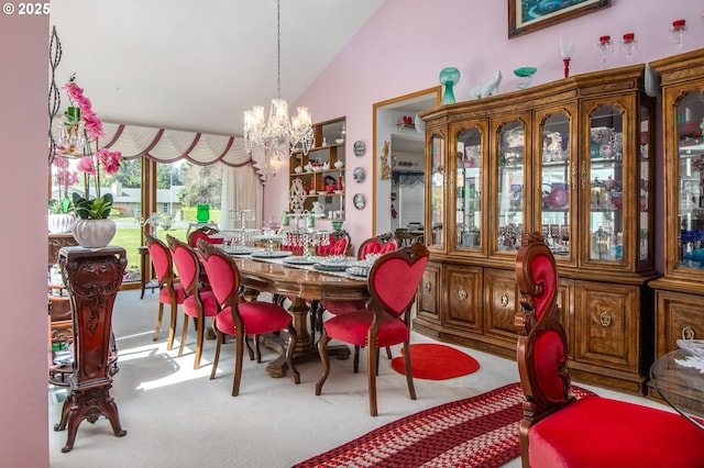 1218 SE Single Tree Dr, Vancouver, WA 98683 - dining room with lofted ceiling, a chandelier, and carpet floors