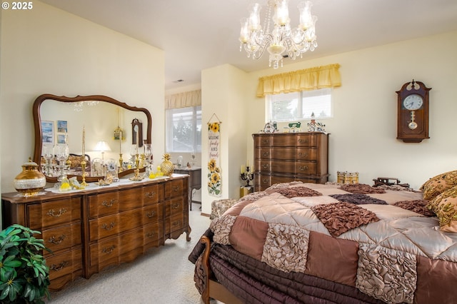 1218 SE Single Tree Dr, Vancouver, WA 98683 - bedroom with light carpet, multiple windows, and a chandelier