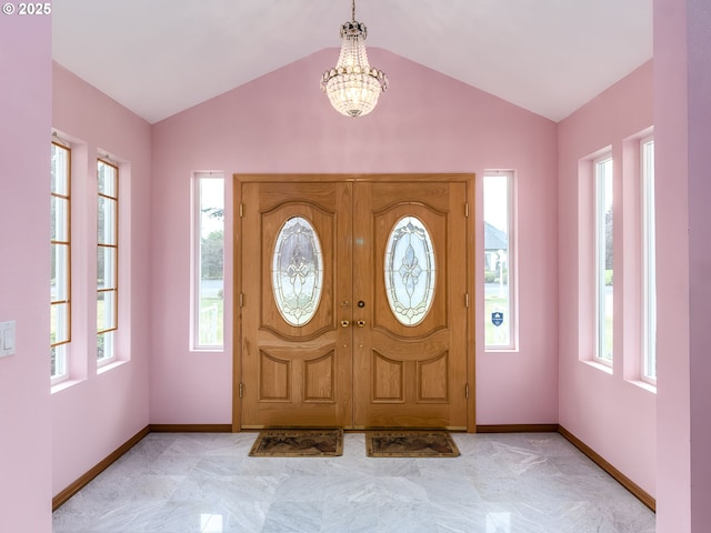 1218 SE Single Tree Dr, Vancouver, WA 98683 - foyer entrance featuring a chandelier, plenty of natural light, and lofted ceiling