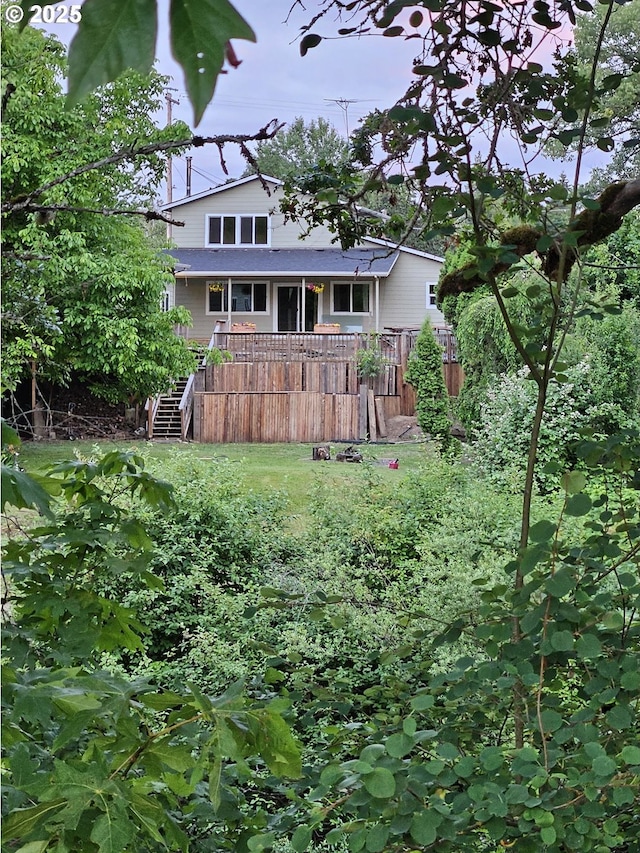 617 SW Monroe St, Sheridan, OR 97378 - rear view of property with stairway and a deck