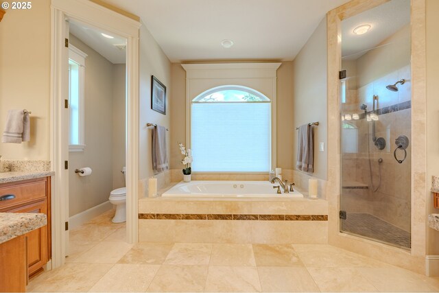 21106 NW 3rd Ct, Ridgefield, WA 98642 - full bathroom with a bath, vanity, a stall shower, and tile patterned flooring