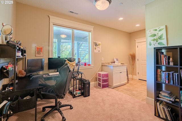 21106 NW 3rd Ct, Ridgefield, WA 98642 - office area with light carpet, recessed lighting, and light tile patterned floors