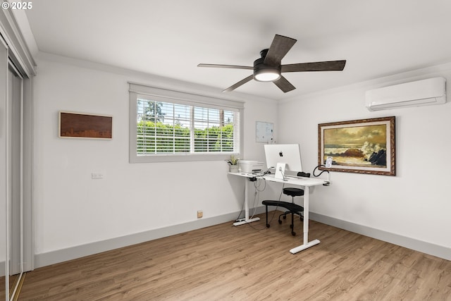 22692 SW Highland Dr, Sherwood, OR 97140 - office featuring an AC wall unit, light wood-type flooring, ceiling fan, and baseboards