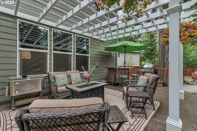 11433 SE Bethany Dr, Happy Valley, OR 97086 - view of patio / terrace featuring an outdoor living space, a pergola, and area for grilling