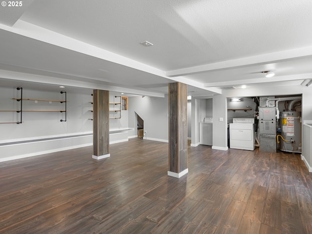 6310 SW 35th Ave, Portland, OR 97221 - finished below grade area featuring washer / clothes dryer, water heater, dark wood-style floors, and a textured ceiling