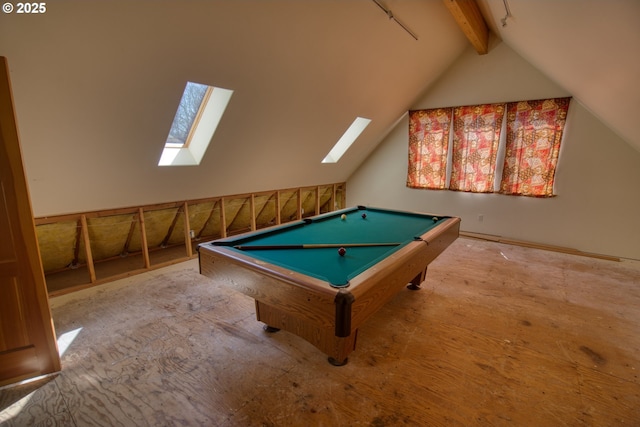 1317 Riggleman Ln, White Salmon, WA 98672 - playroom with a skylight, pool table, and wood finished floors