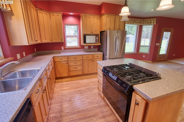 1317 Riggleman Ln, White Salmon, WA 98672 - kitchen featuring black appliances, a sink, light wood-style flooring, plenty of natural light, and recessed lighting