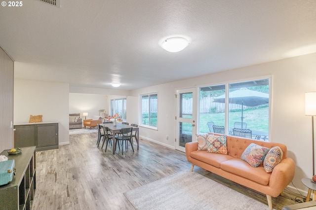 3727 NW Arrowood Cir, Corvallis, OR 97330 - living area featuring baseboards, light wood finished floors, and a textured ceiling