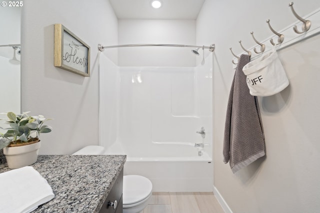 2360 N R St, Washougal, WA 98671 - bathroom featuring shower / bath combination, vanity, recessed lighting, and wood finished floors