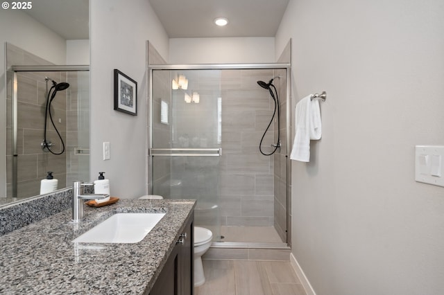 2360 N R St, Washougal, WA 98671 - full bathroom featuring vanity, a stall shower, and recessed lighting