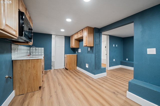 2360 N R St, Washougal, WA 98671 - kitchen with black microwave, light wood-style flooring, light countertops, and recessed lighting