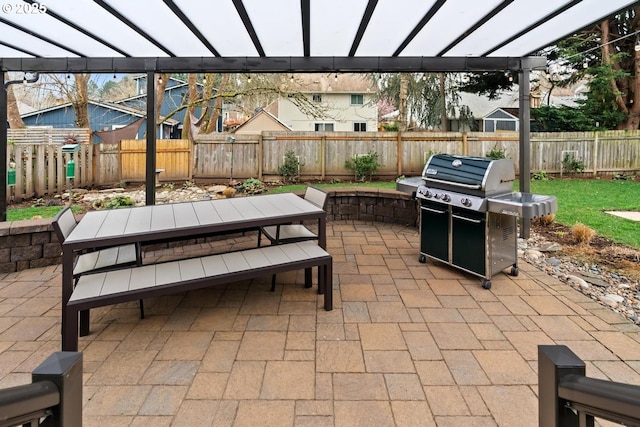 view of patio / terrace with outdoor dining space, a pergola, and a fenced backyard