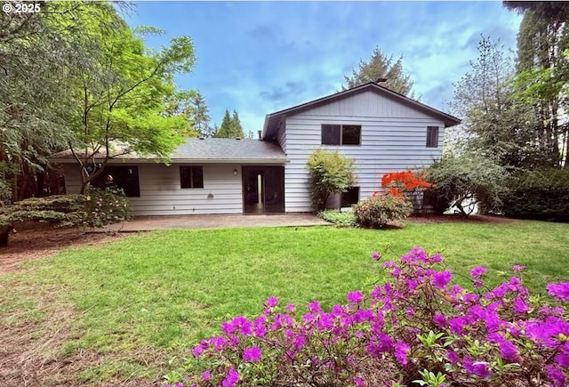 rear view of house featuring a patio and a yard