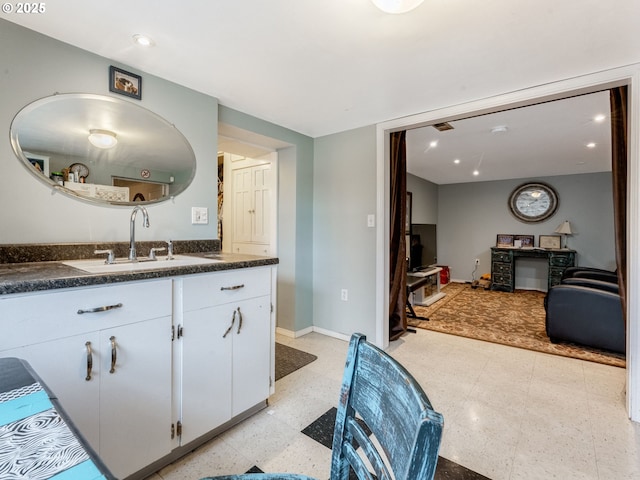487 Arkansas Ave, Vernonia, OR 97064 - bathroom featuring tile patterned floors, recessed lighting, vanity, and baseboards