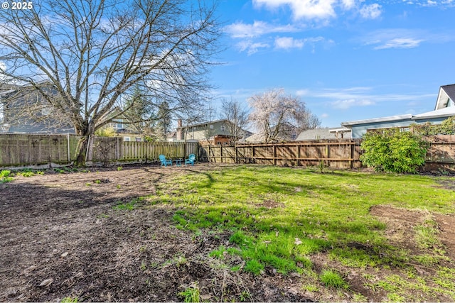 view of yard with a fenced backyard