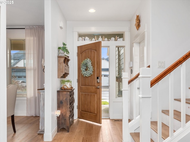 foyer entrance featuring light wood-type flooring