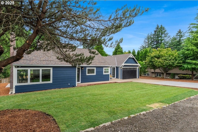 3525 SW 106th Ave, Beaverton, OR 97005 - ranch-style home featuring concrete driveway, a garage, a front lawn, and roof with shingles