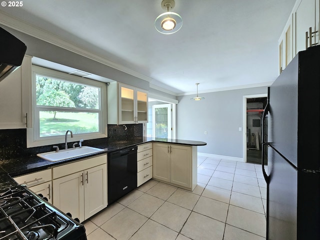 3185 Granada Way, Salem, OR 97302 - kitchen featuring dishwasher, freestanding refrigerator, a sink, ornamental molding, and decorative backsplash