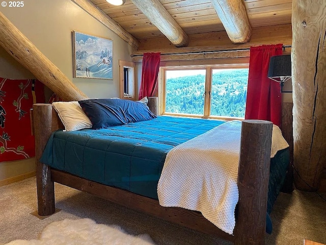 55778 SW Scoggins Valley Rd, Gaston, OR 97119 - carpeted bedroom with wooden ceiling with exposed beams