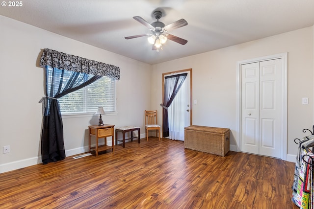 24150 NW Green Mountain Rd, Banks, OR 97106 - sitting room featuring wood finished floors, a ceiling fan, and baseboards