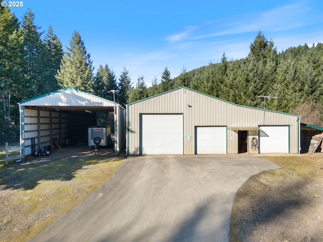 24150 NW Green Mountain Rd, Banks, OR 97106 - garage featuring a detached garage and a forest view